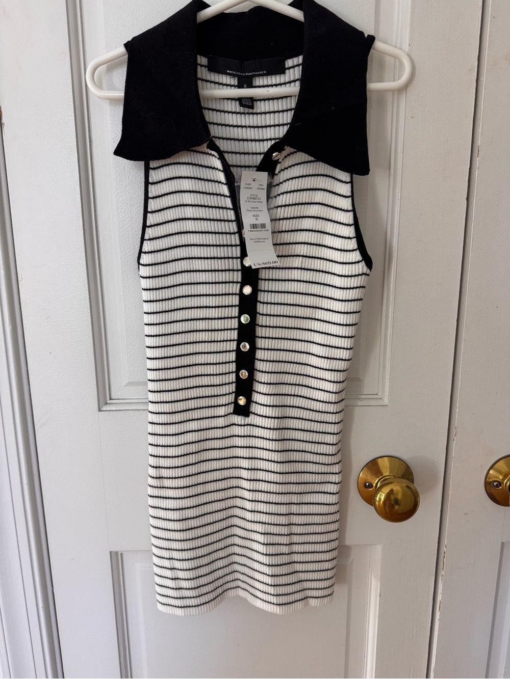 White House Black Market Black & White Striped Sleeveless Collared Knit Top